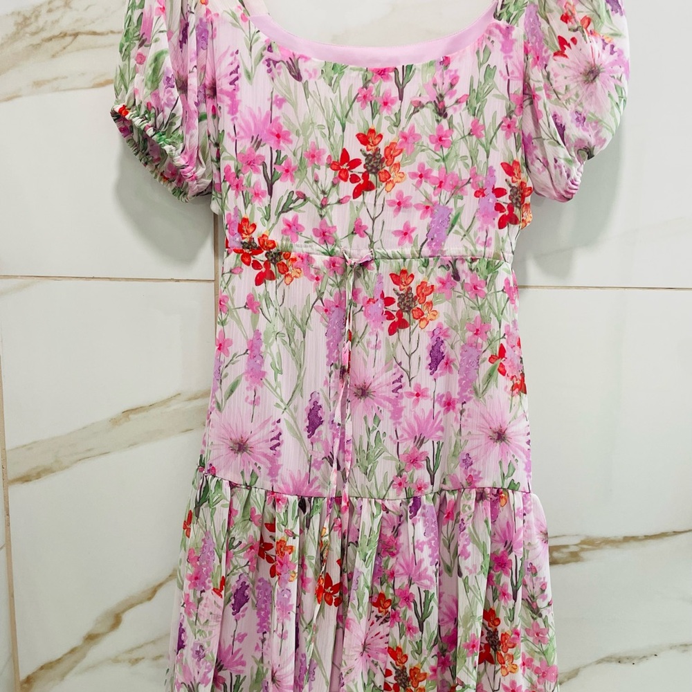 Taylor Pink Floral Cut-Out Puff Sleeve Mini Dress Size 2 - Picture 6 of 9
